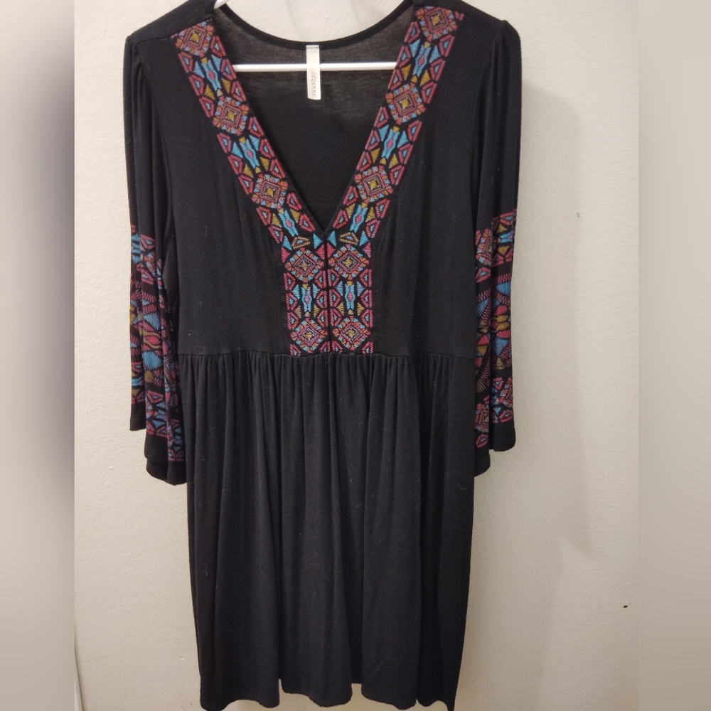 Cezanne Black Dress with Multicolor Geometric Design